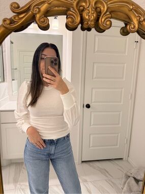 SHEIN White Puff-Sleeve Long Sleeve Top